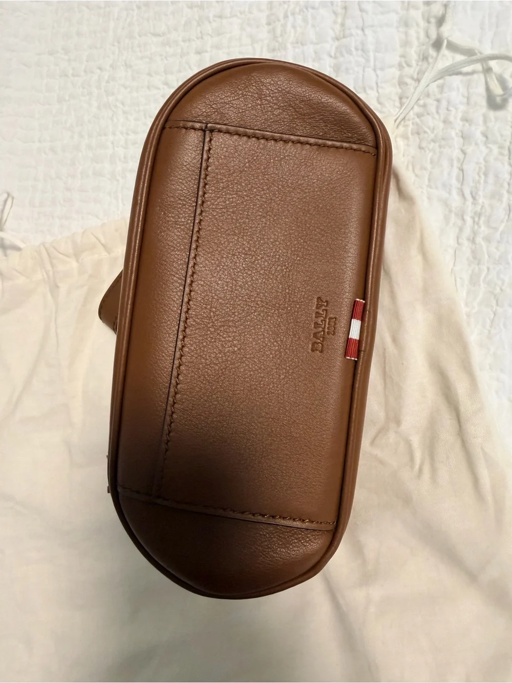 Bally Brown Leather Wristlet and Belt Bag with Embossed Detail